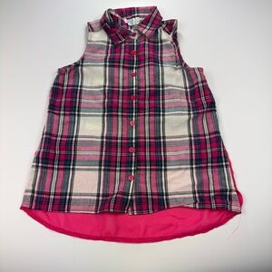 Mini Moca Girl's Pink Plaid Sleeveless Button Up Top High Low Hem Size 10/12